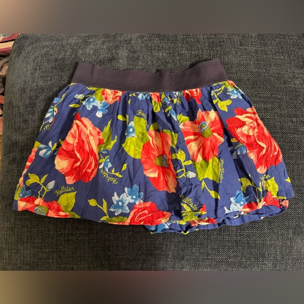 Hollister Navy Mini Skirt with Red Floral Print
